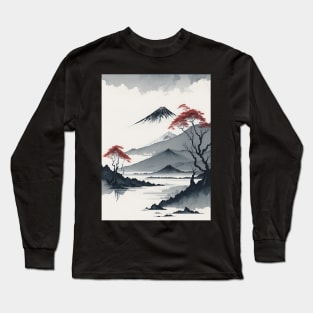 Serene Mount Fuji Sunset - Peaceful River Scenery Long Sleeve T-Shirt